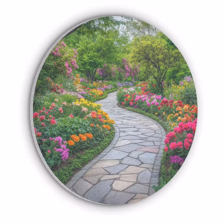 Park - Bloemen - Tuin Akoestische PET Vilt - Rond klein -3d