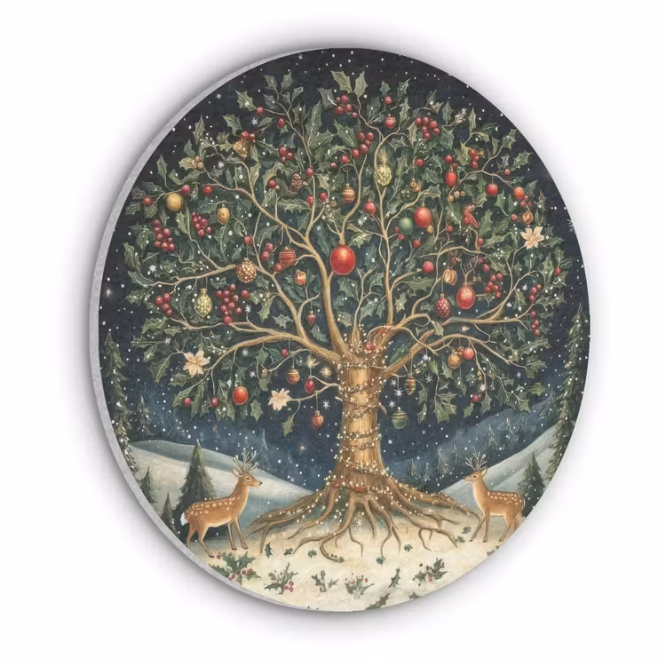 Feestboom - Winterhemel - Kleurrijk Akoestische PET Vilt - Rond klein -3d