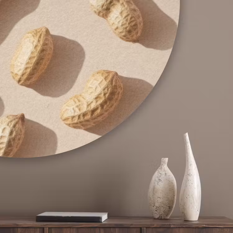 Pinda's - Patroon - Beige Akoestische PET Vilt - Rond klein -sfeer5_closeup