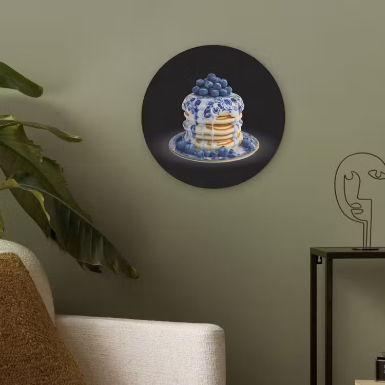Pannenkoeken - Blauwe Bessen - Bord Akoestische PET Vilt - Rond klein -sfeer2