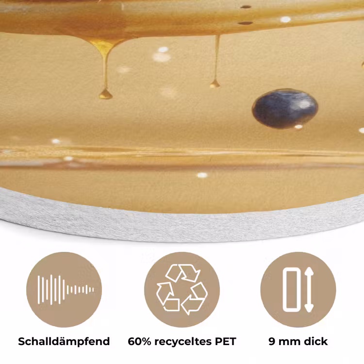 Pannenkoeken - Eten - Honing - Geel Akoestische PET Vilt - Rond klein -closeup_DE