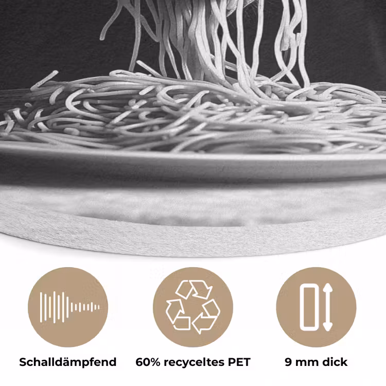 Paard - Bord - Pasta - Tafelkleed - Zwart Wit - Dieren Akoestische PET Vilt - Rond klein -closeup_DE