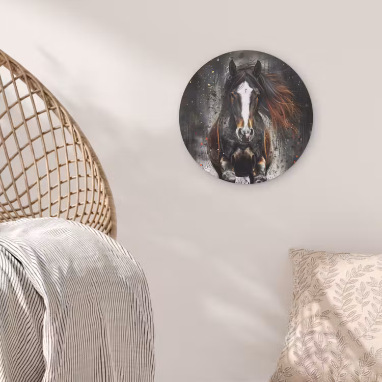 Paard - Dieren - Zwart - Luxe - Modern Akoestische PET Vilt - Rond klein -sfeer4