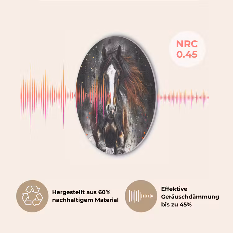Paard - Dieren - Zwart - Luxe - Modern Akoestische PET Vilt - Rond klein -USP_DE