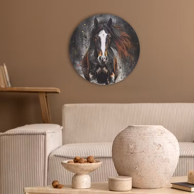 Paard - Dieren - Zwart - Luxe - Modern Akoestische PET Vilt - Rond klein -sfeer1