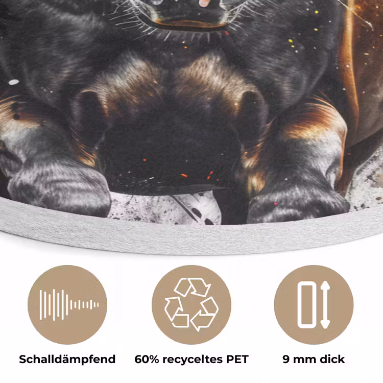 Paard - Dieren - Zwart - Luxe - Modern Akoestische PET Vilt - Rond klein -closeup_DE