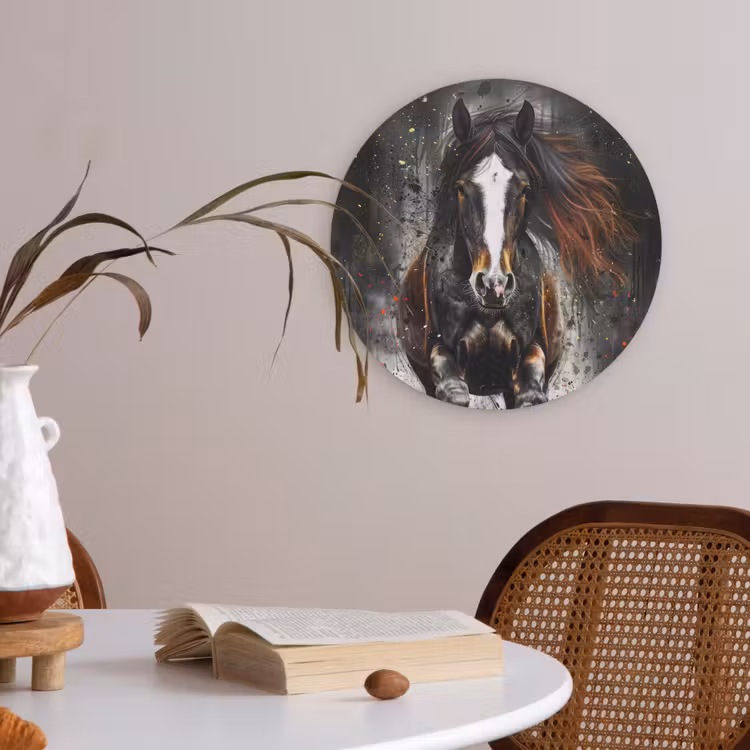 Paard - Dieren - Zwart - Luxe - Modern Akoestische PET Vilt - Rond klein -sfeer3