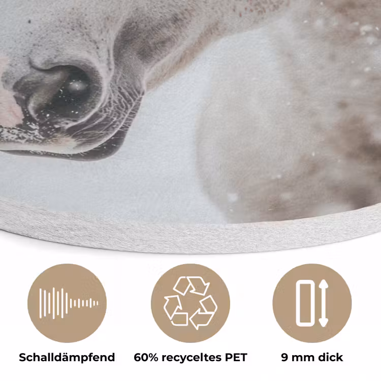 Paard - Wit - Winter - Natuur - Sneeuw - Dieren Akoestische PET Vilt - Rond klein -closeup_DE