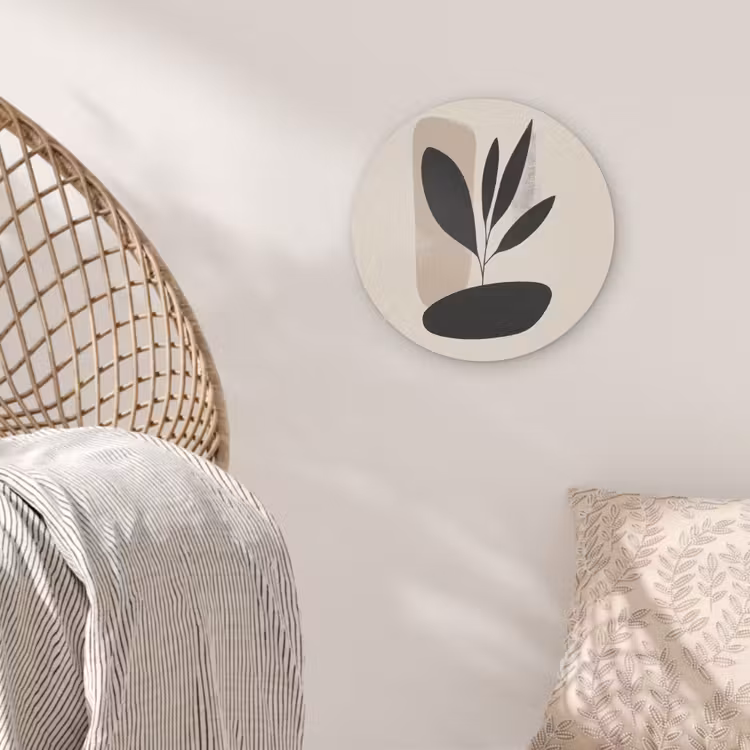 Plant - Beige - Japandi Akoestische PET Vilt - Rond klein -sfeer4
