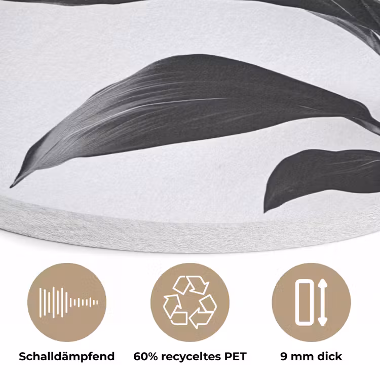 Plant - Bladeren - Minimalistisch - Zwart Akoestische PET Vilt - Rond klein -closeup_DE