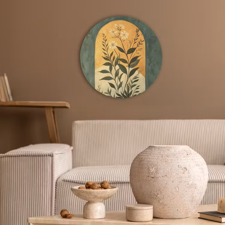 Plant - Bloemen - Wit Akoestische PET Vilt - Rond klein -sfeer1