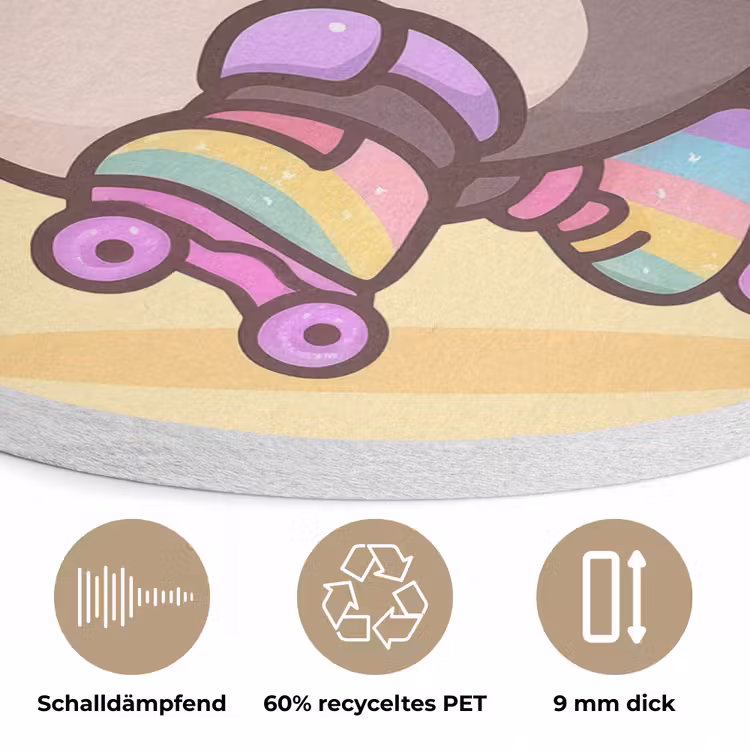 Pinguïn - Rolschaatsen - Geel - Energiek Akoestische PET Vilt - Rond klein -closeup_DE