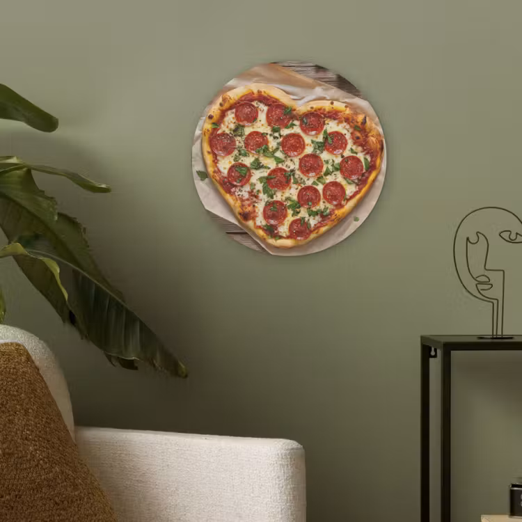 Pizza - Hart - Pepperoni - Tomaat Akoestische PET Vilt - Rond klein -sfeer2