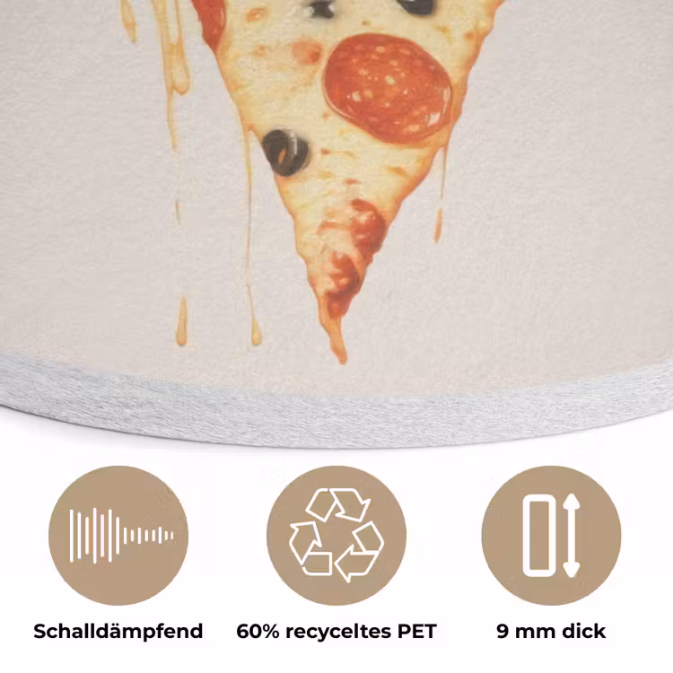 Pizza - Kaas - Pepperoni Akoestische PET Vilt - Rond klein -closeup_DE