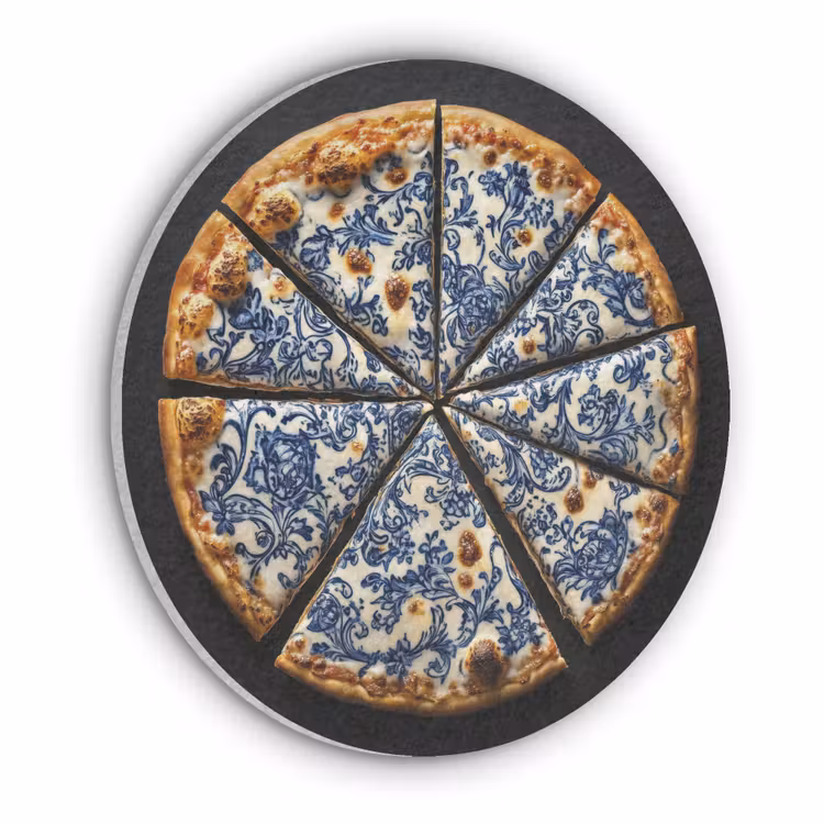 Pizza - Eten - Delftsblauw Akoestische PET Vilt - Rond klein -3d