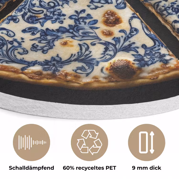 Pizza - Eten - Delftsblauw Akoestische PET Vilt - Rond klein -closeup_DE