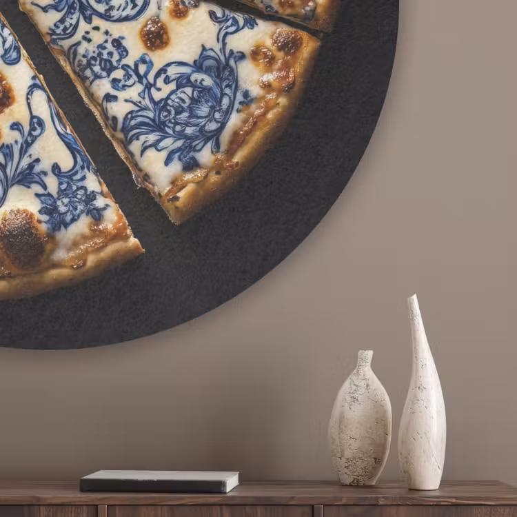 Pizza - Eten - Delftsblauw Akoestische PET Vilt - Rond klein -sfeer5_closeup
