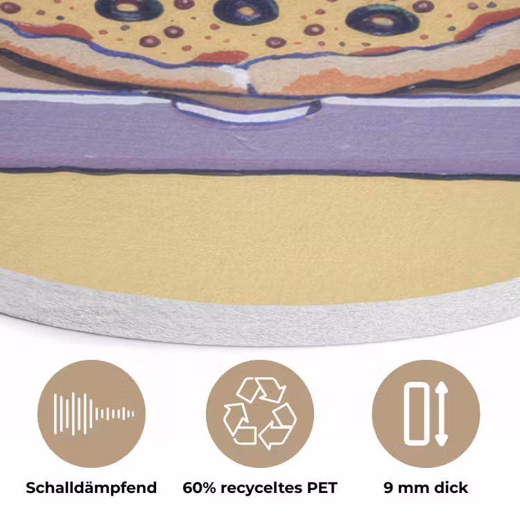 Pizza - Doos - Salami - Illustratie Akoestische PET Vilt - Rond klein -closeup_DE