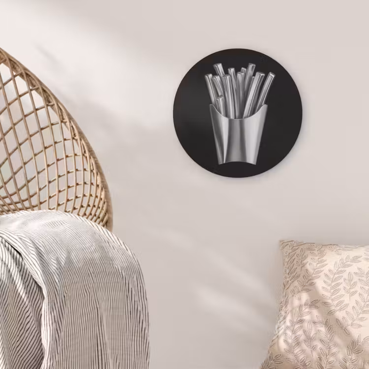 Frietjes - Futuristisch - Zilver Akoestische PET Vilt - Rond klein -sfeer4
