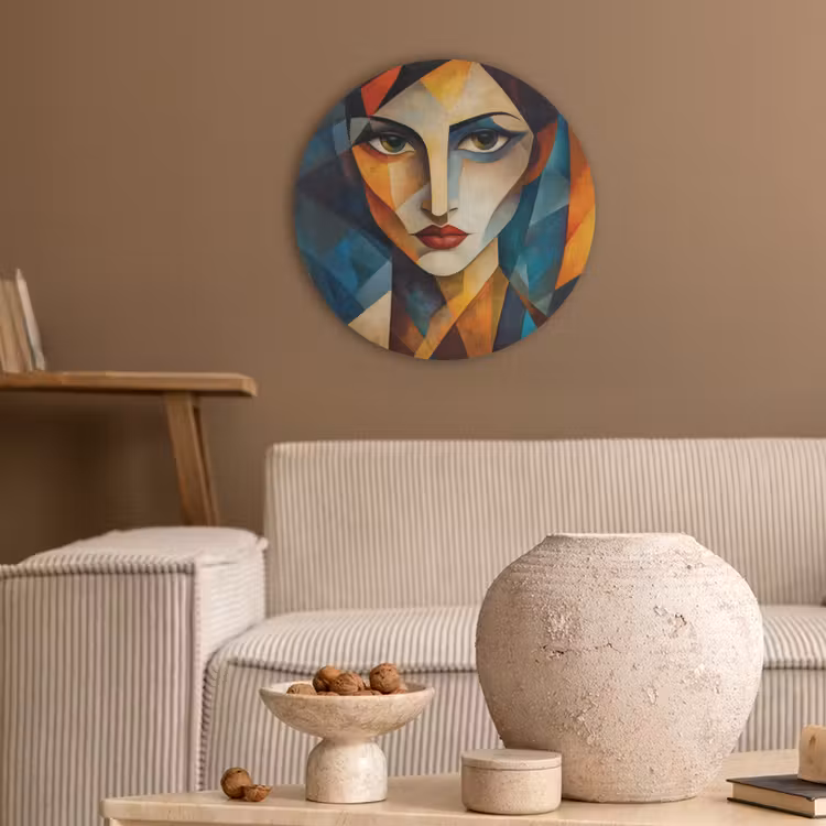 Portret - Abstract - Vormen Akoestische PET Vilt - Rond klein -sfeer1