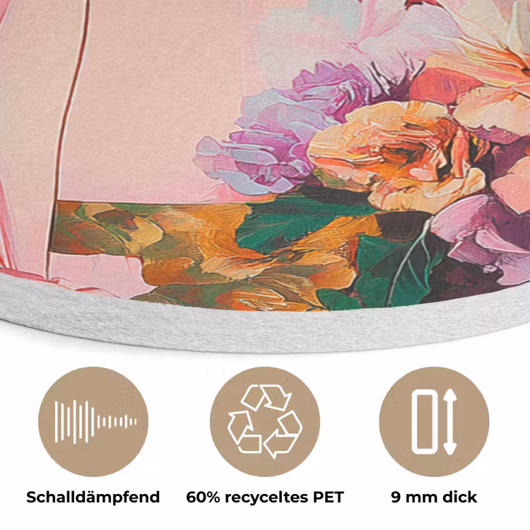 Portret - Vrouw - Abstract - Bloemen Akoestische PET Vilt - Rond klein -closeup_DE