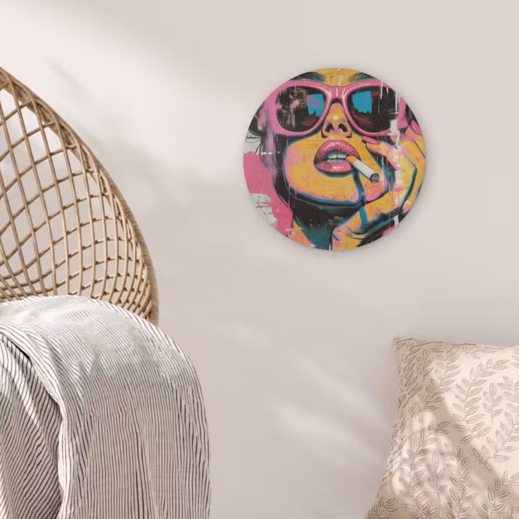 Portret - Vrouw - Abstract - Zonnebril Akoestische PET Vilt - Rond klein -sfeer4