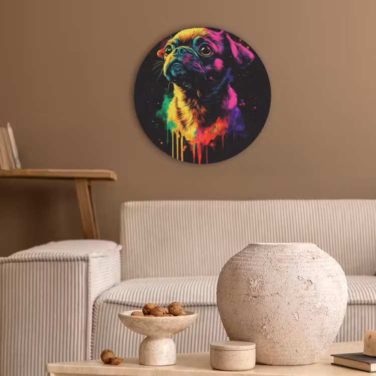 Puck - Hond - Verf - Kleuren Akoestische PET Vilt - Rond klein -sfeer1