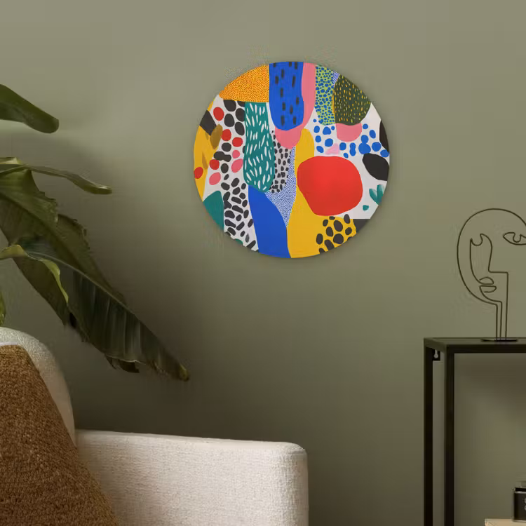 Stippen - Vormen - Modern - Kleuren Akoestische PET Vilt - Rond klein -sfeer2