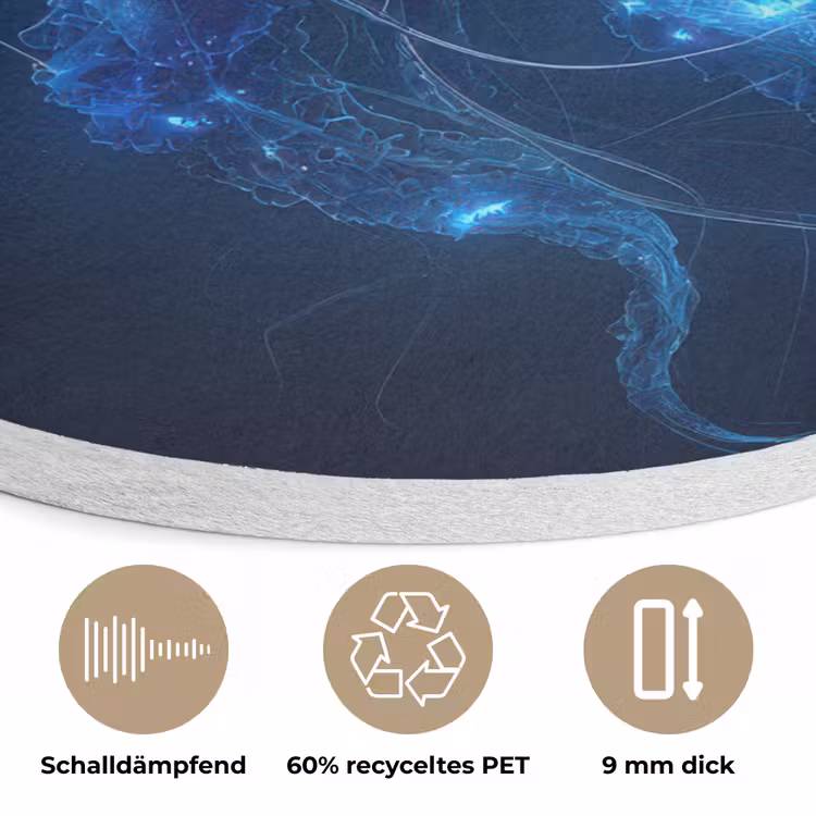 Kwal - Lichtgevend - Tentakels - Blauw Akoestische PET Vilt - Rond klein -closeup_DE