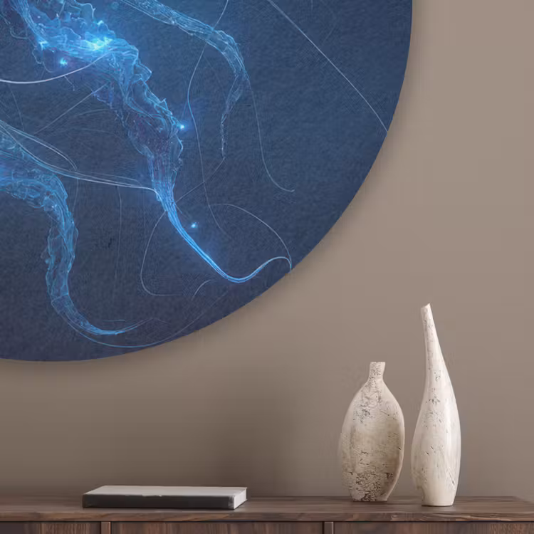Kwal - Lichtgevend - Tentakels - Blauw Akoestische PET Vilt - Rond klein -sfeer5_closeup