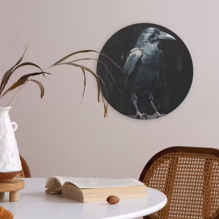 Raaf - Vogels - Zwart Akoestische PET Vilt - Rond klein -sfeer3