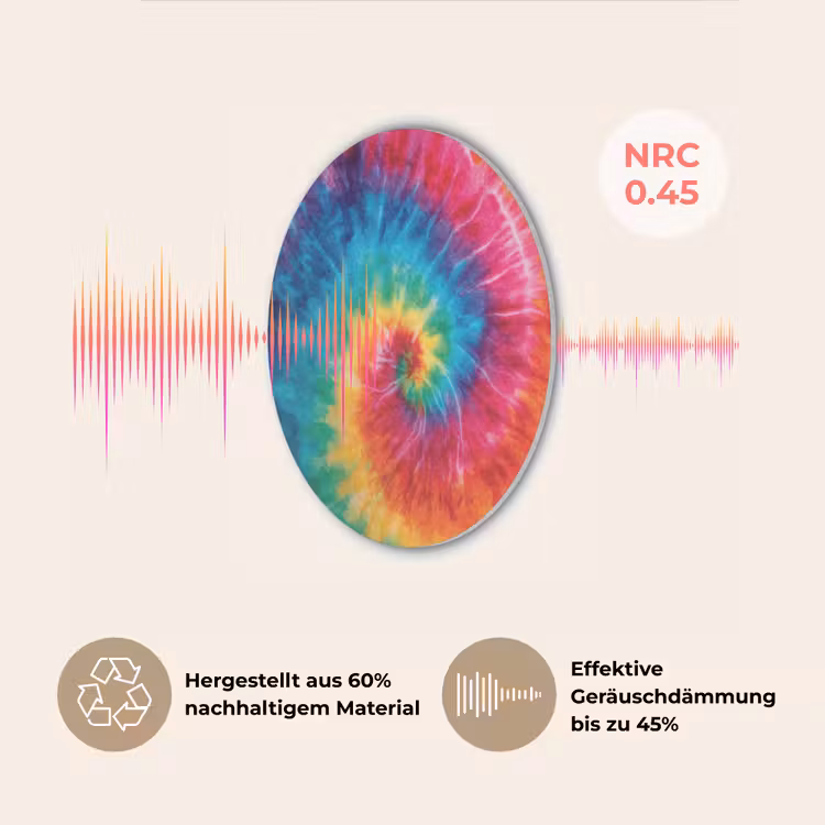 Regenboog - Tie dye - Kleurrijk - Blauw Akoestische PET Vilt - Rond klein -USP_DE
