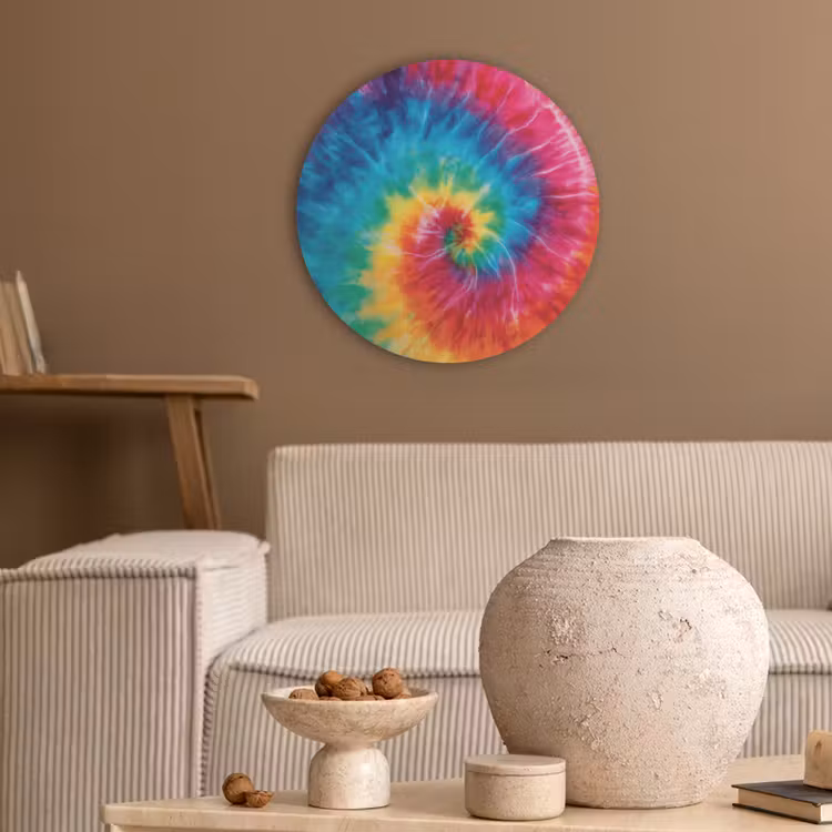 Regenboog - Tie dye - Kleurrijk - Blauw Akoestische PET Vilt - Rond klein -sfeer1
