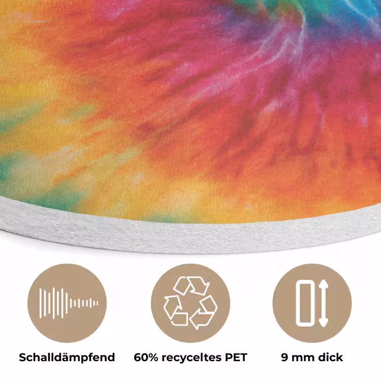 Regenboog - Tie dye - Kleurrijk - Blauw Akoestische PET Vilt - Rond klein -closeup_DE