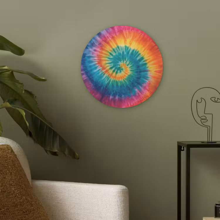 Regenboogkleuren - Tie dye - Akoestische PET Vilt - Rond klein -sfeer2