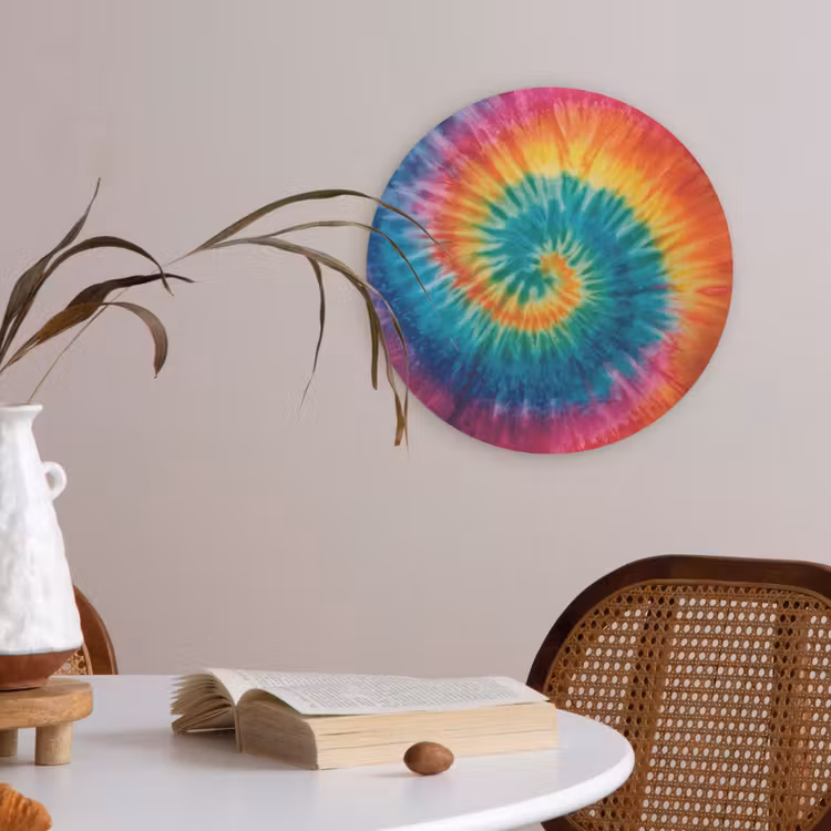 Regenboogkleuren - Tie dye - Akoestische PET Vilt - Rond klein -sfeer3
