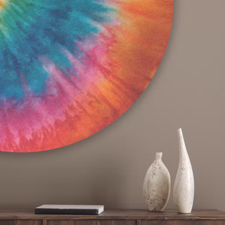 Regenboogkleuren - Tie dye - Akoestische PET Vilt - Rond klein -sfeer5_closeup