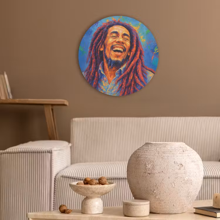 Regenboogkleuren - Man - schilderij Akoestische PET Vilt - Rond klein -sfeer1