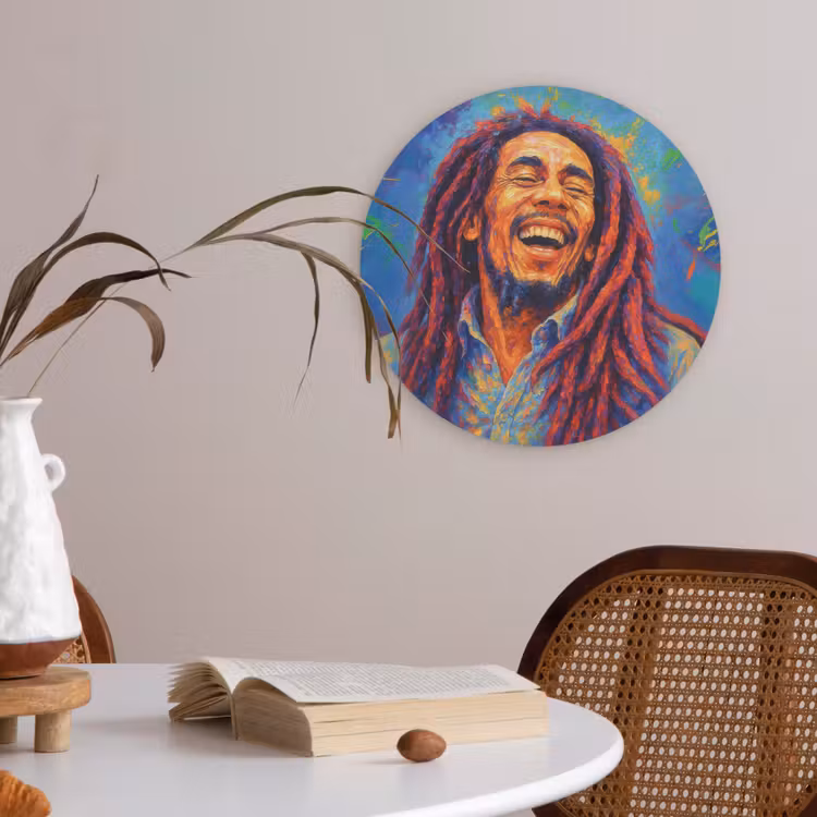 Regenboogkleuren - Man - schilderij Akoestische PET Vilt - Rond klein -sfeer3