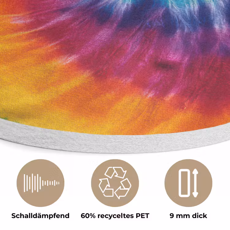 Regenboogkleuren - Spiraal - Kleurrijk Akoestische PET Vilt - Rond klein -closeup_DE