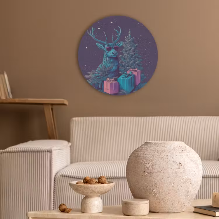 Rendier - Zonnebril - Neon - Kerstboom Akoestische PET Vilt - Rond klein -sfeer1