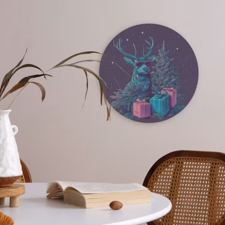 Rendier - Zonnebril - Neon - Kerstboom Akoestische PET Vilt - Rond klein -sfeer3