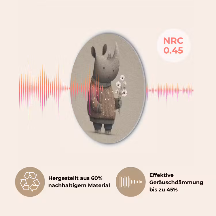 Neushoorn - Witte bloemen - Lief Akoestische PET Vilt - Rond klein -USP_DE