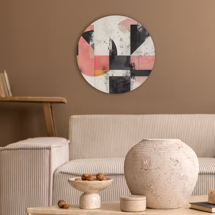 Roze - Abstract - Aesthetic - Modern - Vormen Akoestische PET Vilt - Rond klein -sfeer1