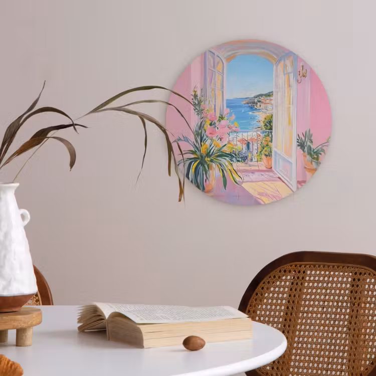 Roze - Buiten - Verf Akoestische PET Vilt - Rond klein -sfeer3