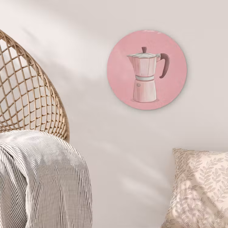 Roze - Mokkapot - Illustratie - Koffie Akoestische PET Vilt - Rond klein -sfeer4