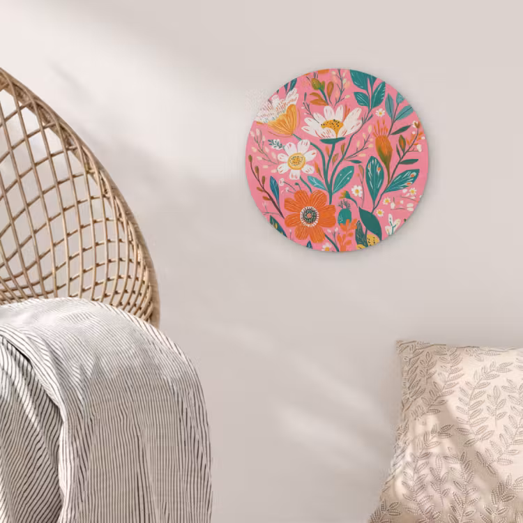 Roze - Bloemen - Wit - Oranje Akoestische PET Vilt - Rond klein -sfeer4