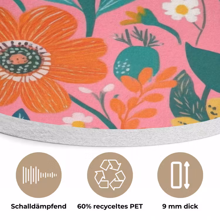 Roze - Bloemen - Wit - Oranje Akoestische PET Vilt - Rond klein -closeup_DE