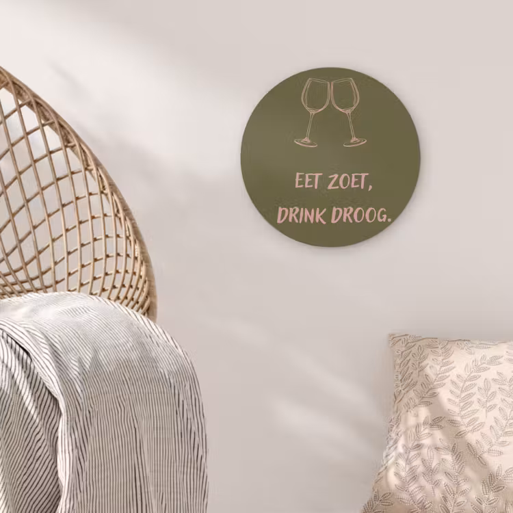 Roze - Groen - Wijn - Quote Akoestische PET Vilt - Rond klein -sfeer4