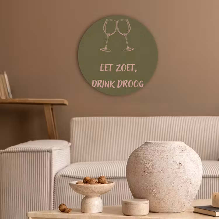 Roze - Groen - Wijn - Quote Akoestische PET Vilt - Rond klein -sfeer1